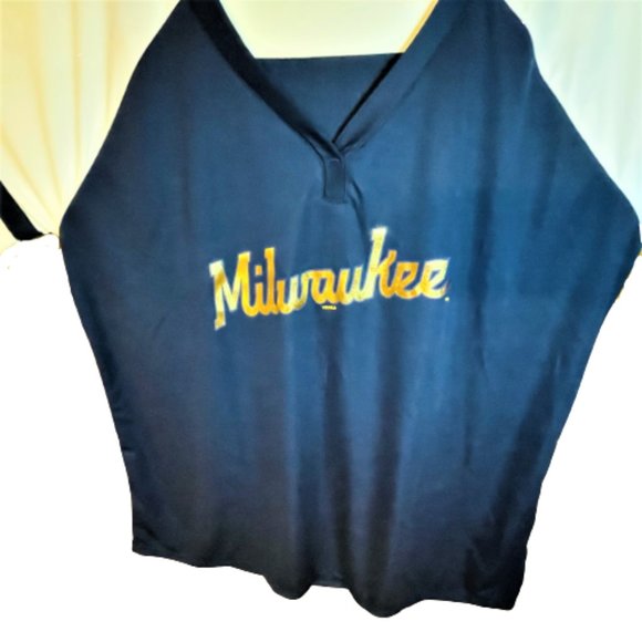 Milwaukee Brewers MLB Baseball Women's Blue with Gold Lettering Dry Fit SS Shirt - Picture 2 of 5